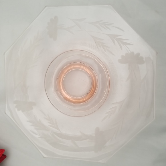 Elegant Depression Era Pink Octogon Low Pedestal Cake Plate - Picture 2 of 16